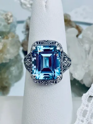 Natural Sky Blue Autumn Ring, Rectangle Gem, Vintage Jewelry #D200