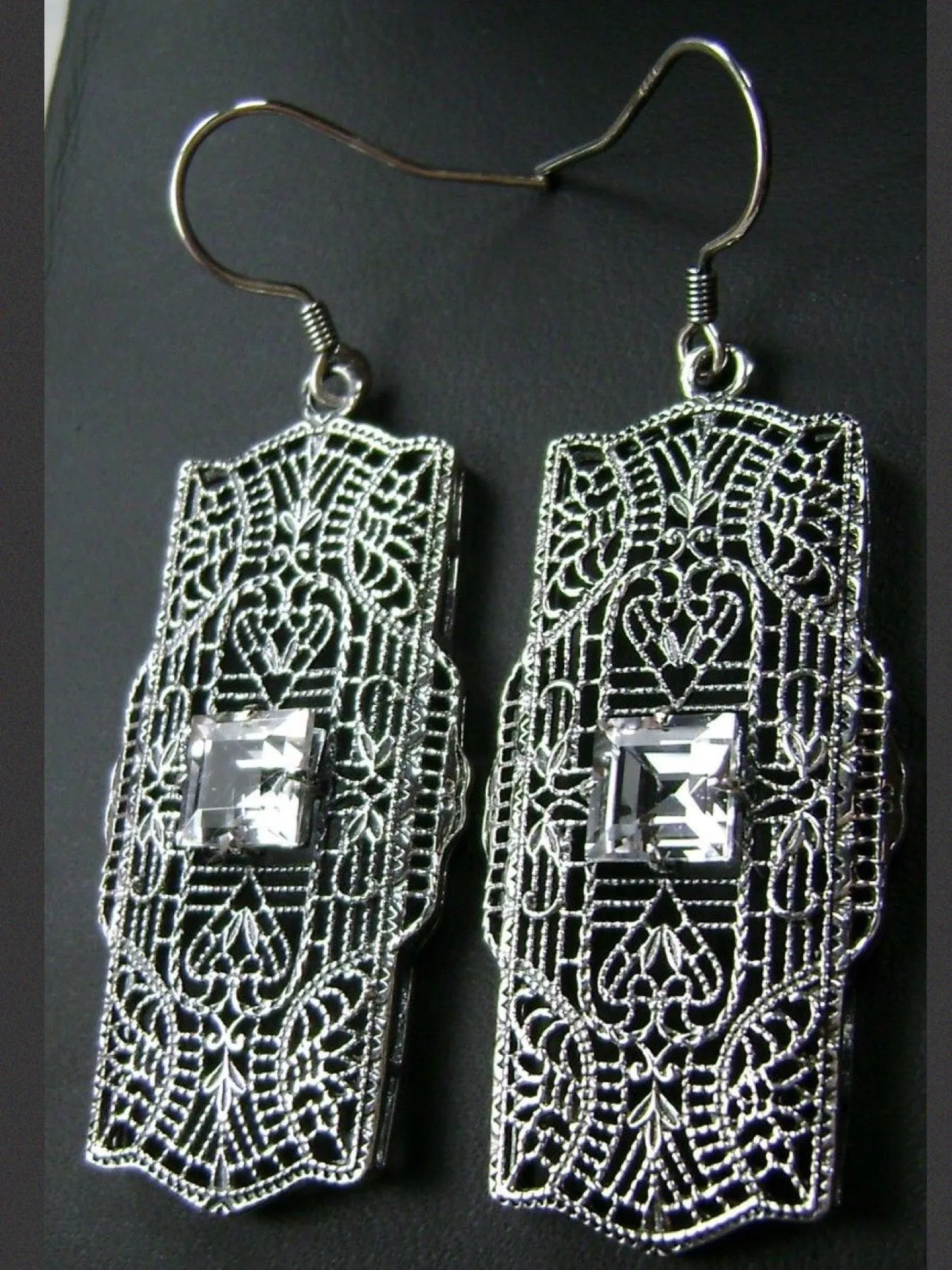Natural White Topaz Earrings, Sterling Silver Art Deco 1920's Jewelry #E26