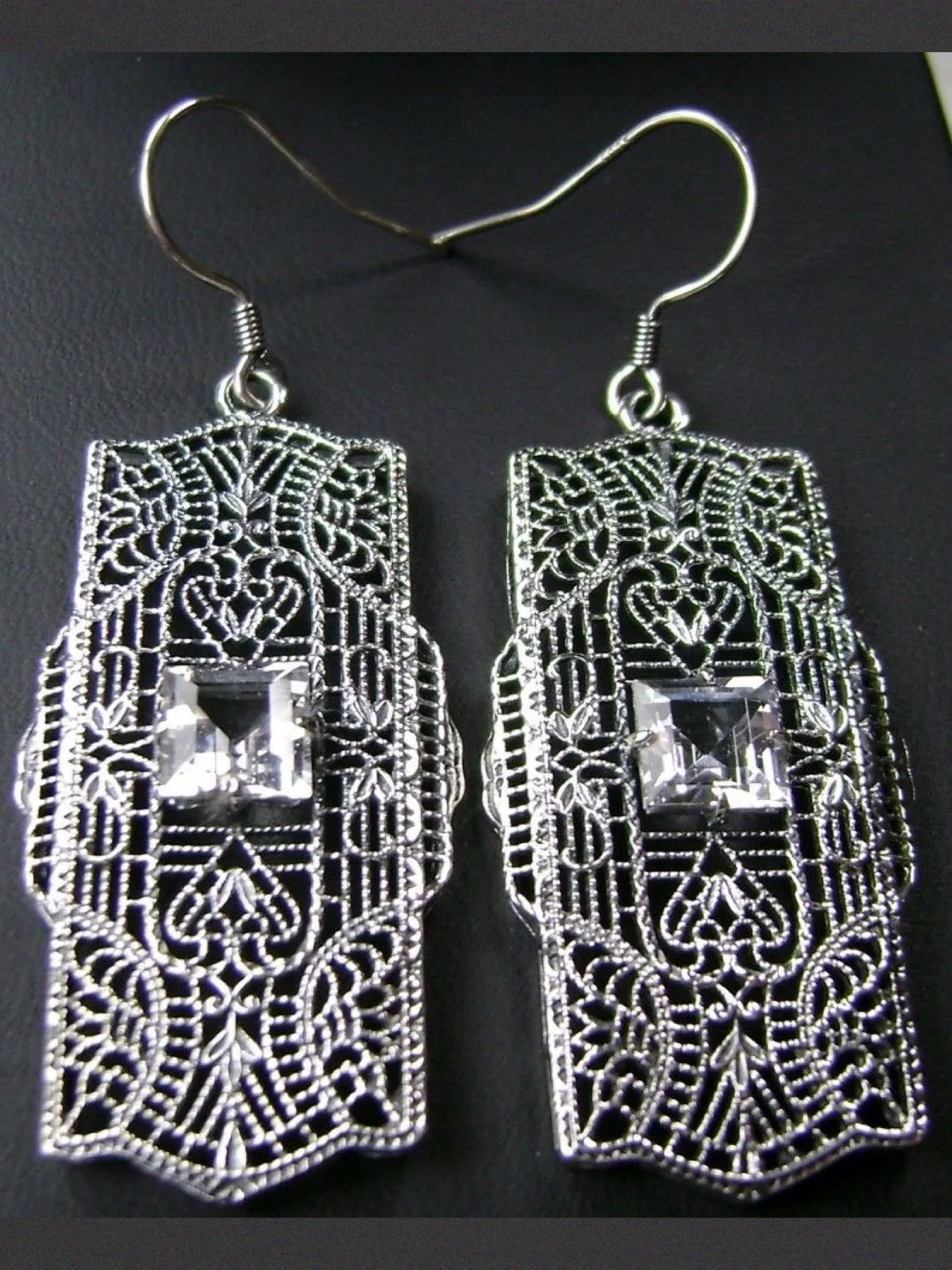 Natural White Topaz Earrings, Sterling Silver Art Deco 1920's Jewelry #E26