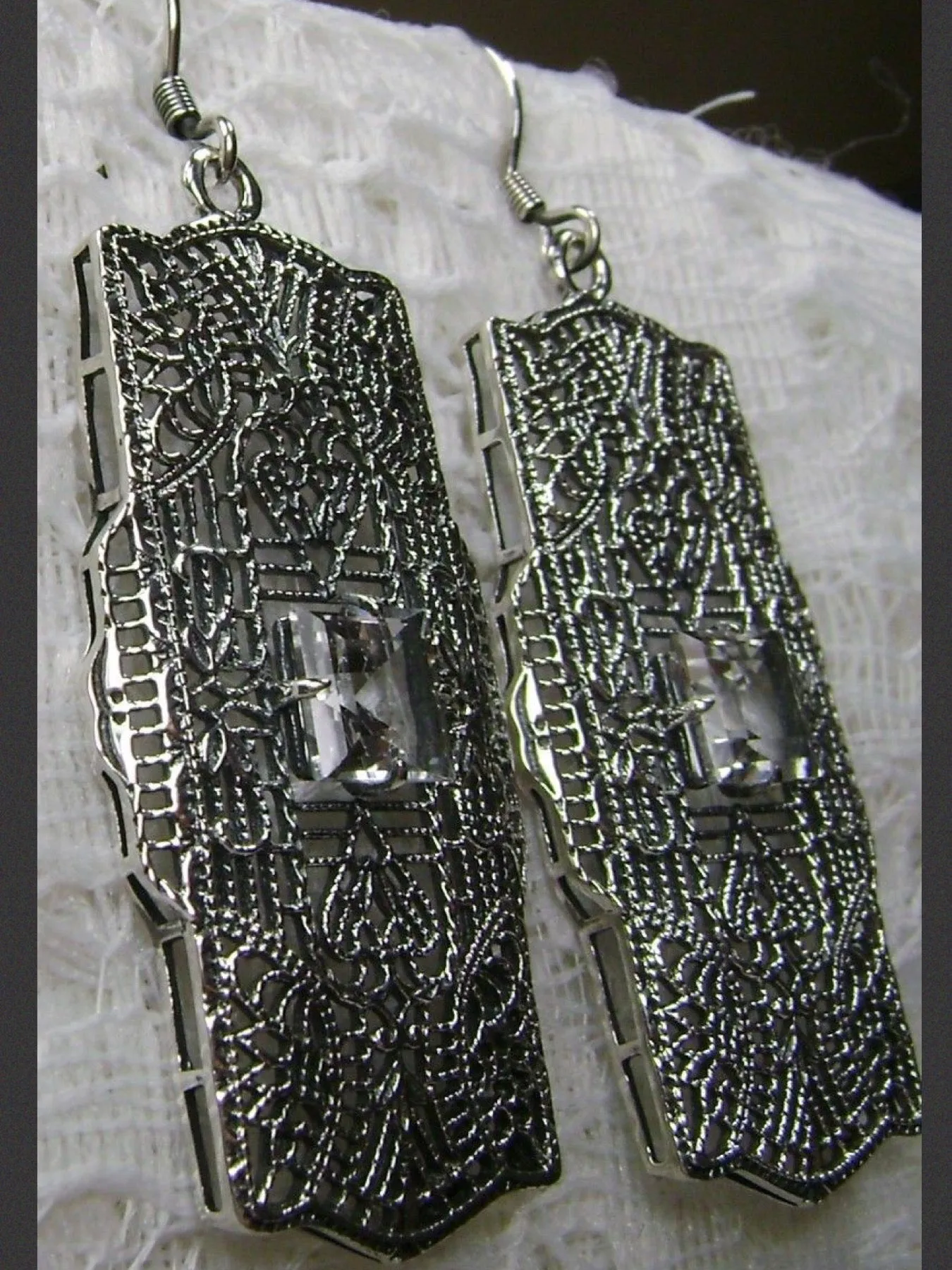 Natural White Topaz Earrings, Sterling Silver Art Deco 1920's Jewelry #E26