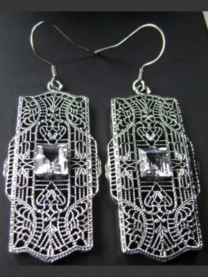 Natural White Topaz Earrings, Sterling Silver Art Deco 1920's Jewelry #E26