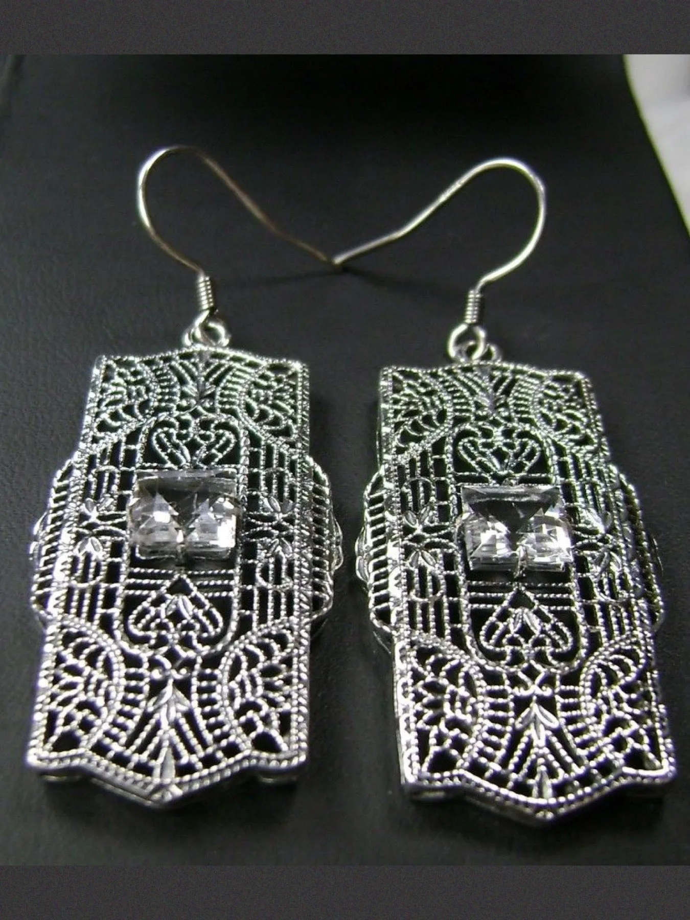 Natural White Topaz Earrings, Sterling Silver Art Deco 1920's Jewelry #E26