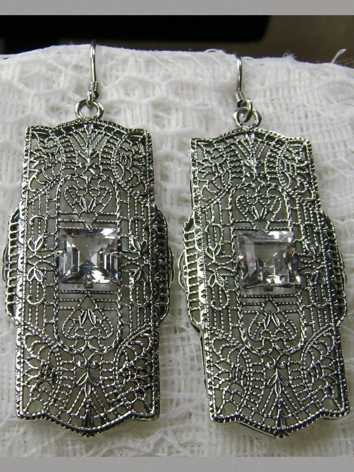 Natural White Topaz Earrings, Sterling Silver Art Deco 1920's Jewelry #E26