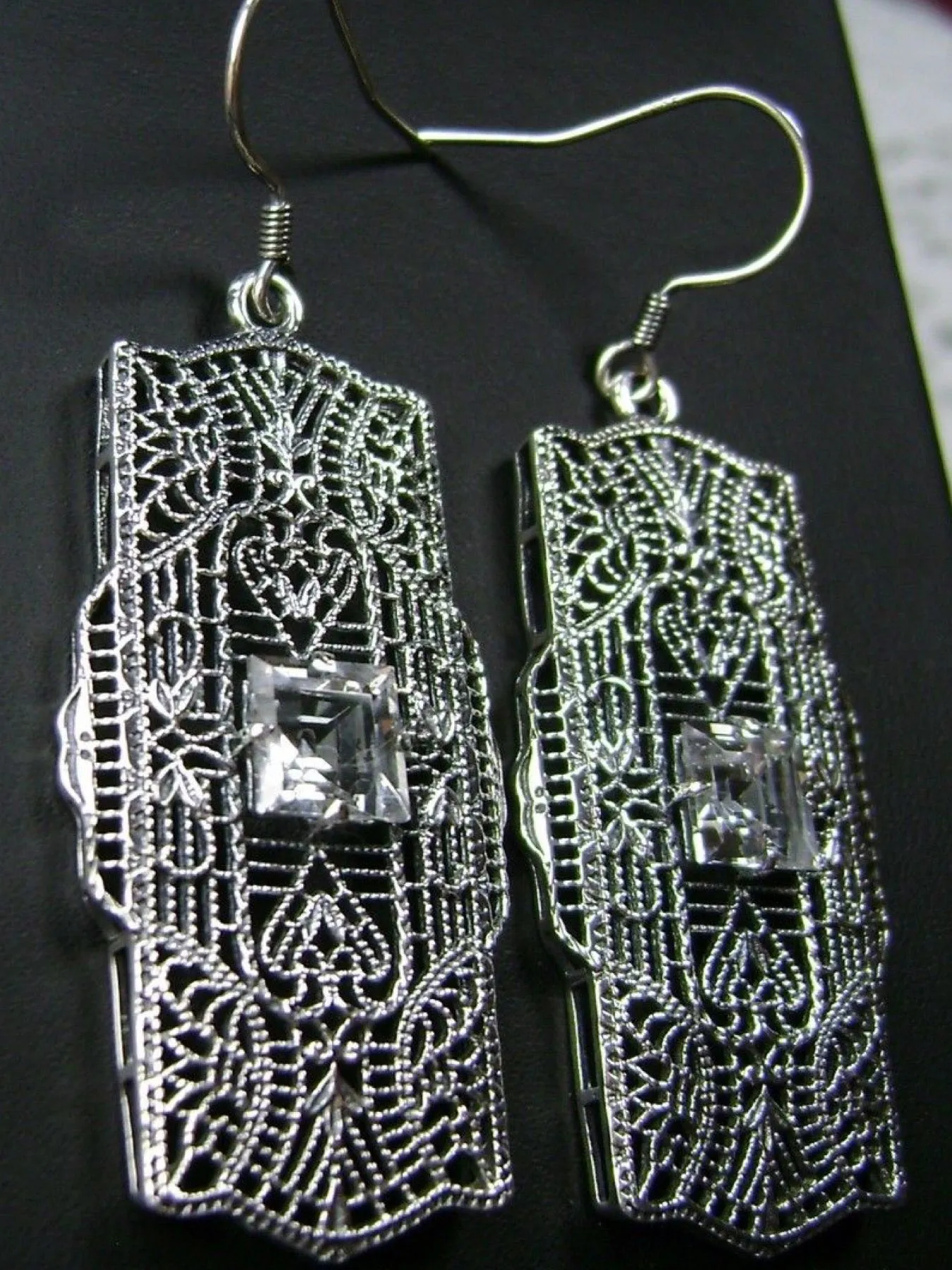 Natural White Topaz Earrings, Sterling Silver Art Deco 1920's Jewelry #E26