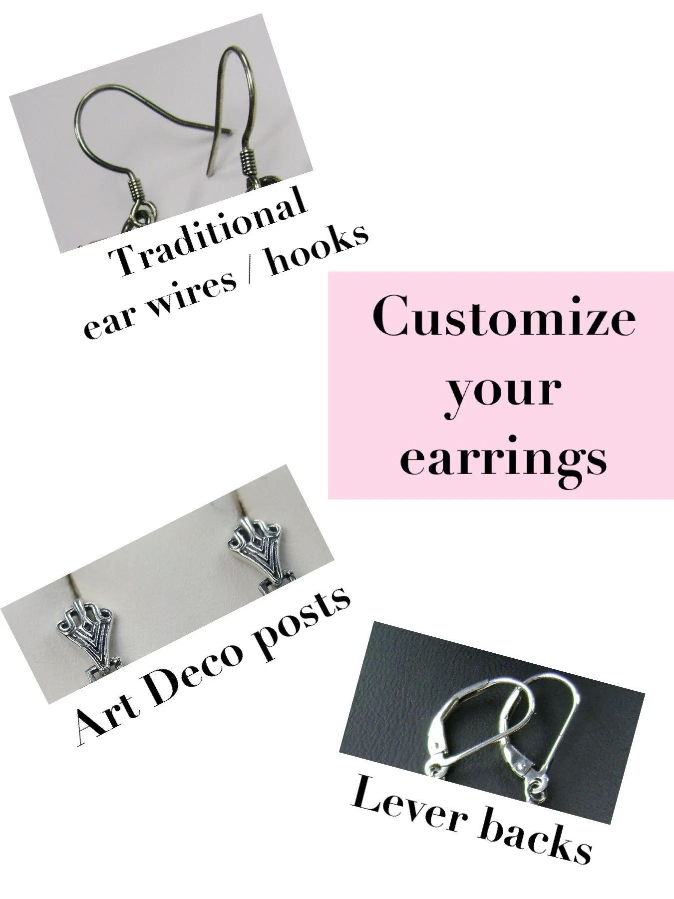 Natural White Topaz Earrings, Sterling Silver Art Deco 1920's Jewelry #E26