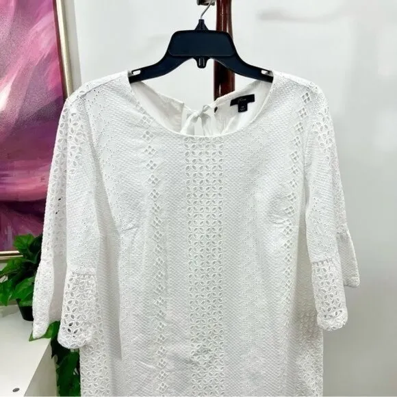 New J.Crew Flutter Sleeve Eyelet Dress in White Size 12