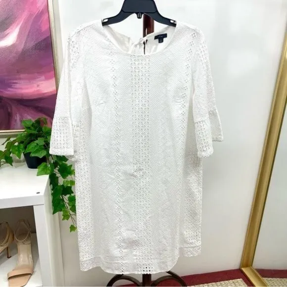 New J.Crew Flutter Sleeve Eyelet Dress in White Size 12
