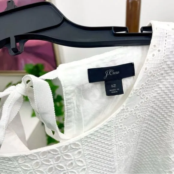 New J.Crew Flutter Sleeve Eyelet Dress in White Size 12