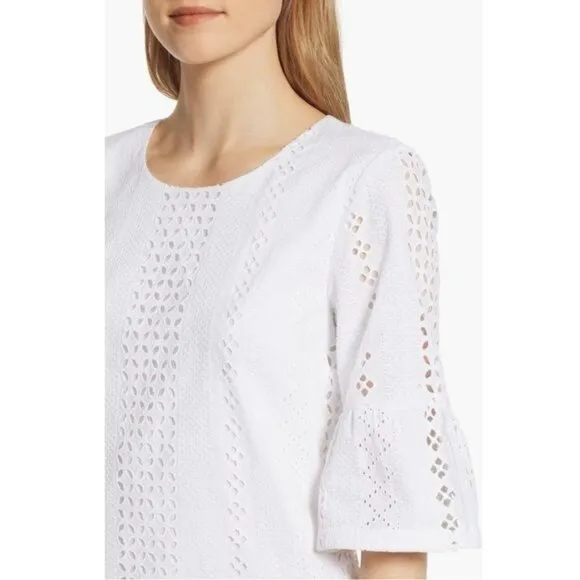 New J.Crew Flutter Sleeve Eyelet Dress in White Size 12