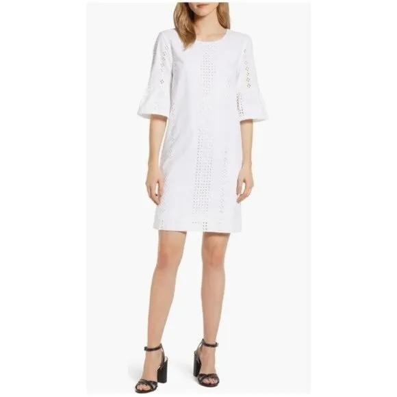 New J.Crew Flutter Sleeve Eyelet Dress in White Size 12