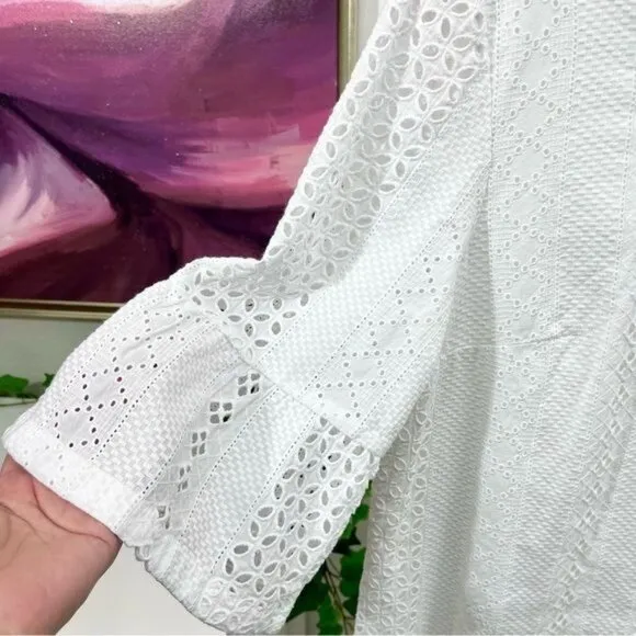 New J.Crew Flutter Sleeve Eyelet Dress in White Size 12