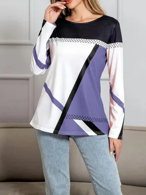 NEW Plus Size Geometric Pattern Casual Crew Neck Long Sleeve T-Shirt, Sz 2X Fits True