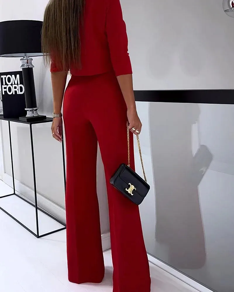 NEW Solid Color Casual Two Piece Set, Red, Sz M