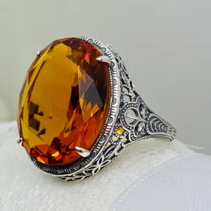 Orange Citrine Ring, Size 7 ring, Art Deco Vintage Revival Jewelry #D230 - Ready to Ship