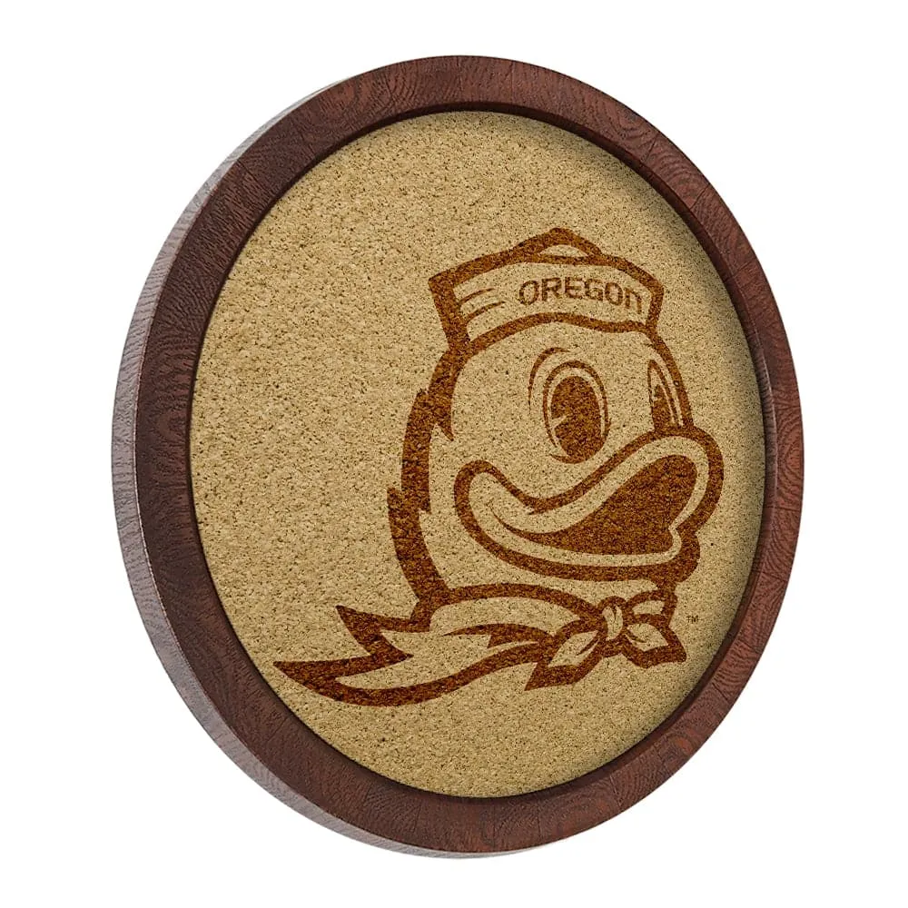 Oregon Ducks: Mascot - "Faux" Barrel Framed Cork Board