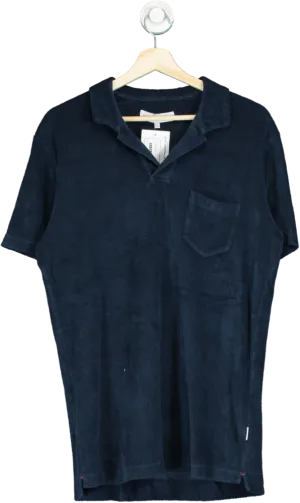 Orlebar Brown Navy Towelling Polo Shirt UK L