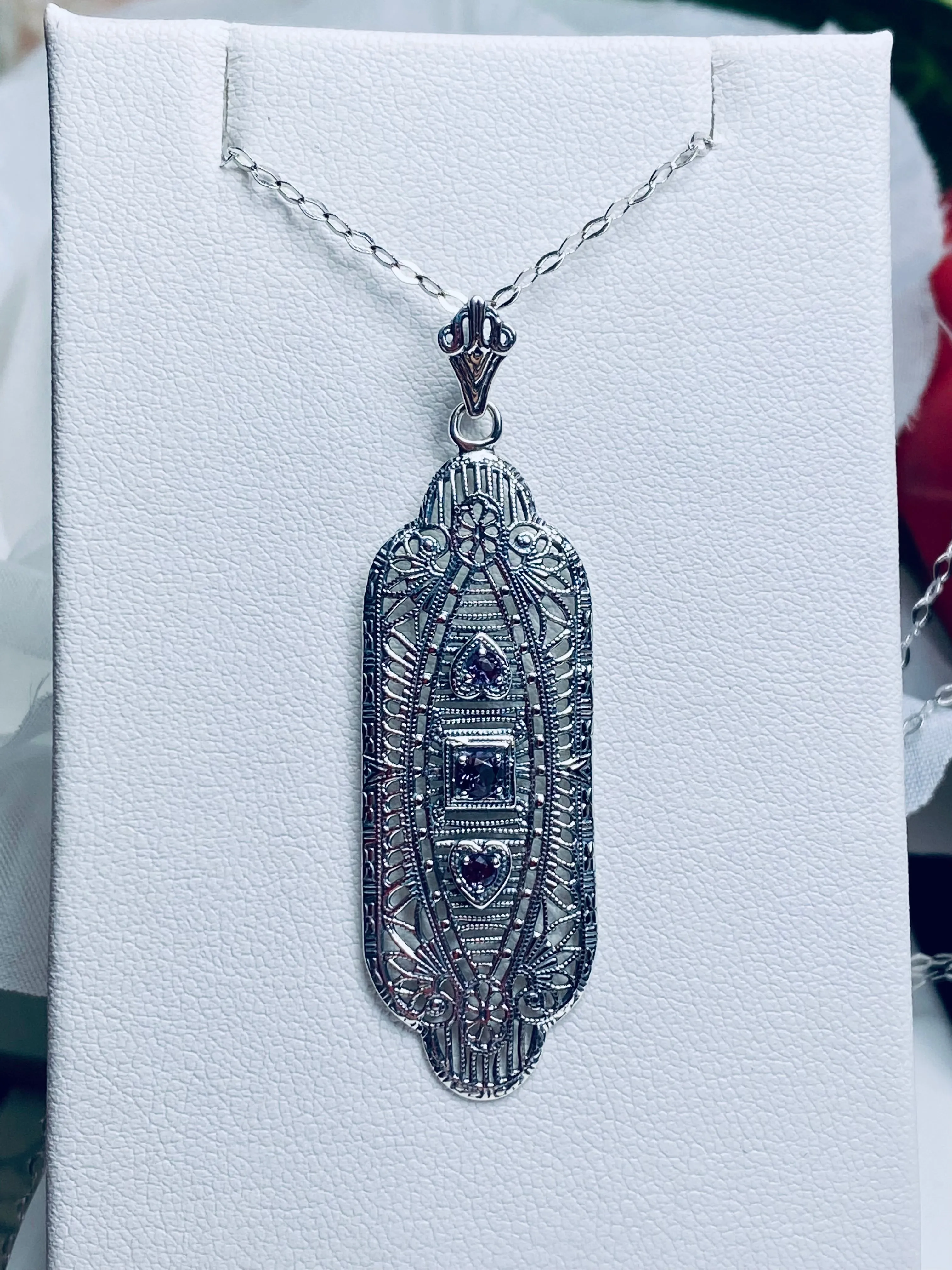 P359 Angel Wing Pendant Necklace, Simulated or Natural Gemstones, Vintage Revival Jewelry #P359