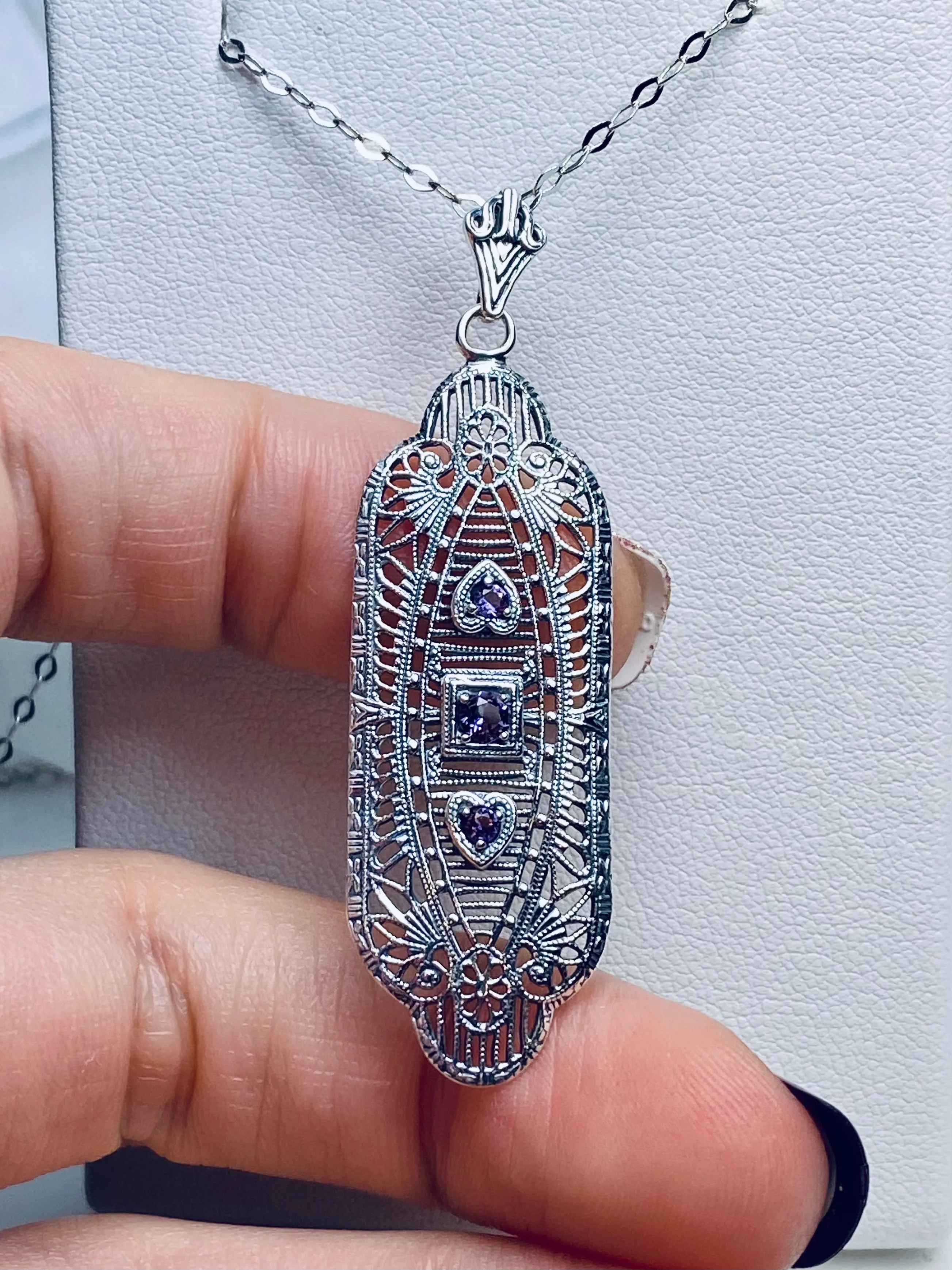 P359 Angel Wing Pendant Necklace, Simulated or Natural Gemstones, Vintage Revival Jewelry #P359