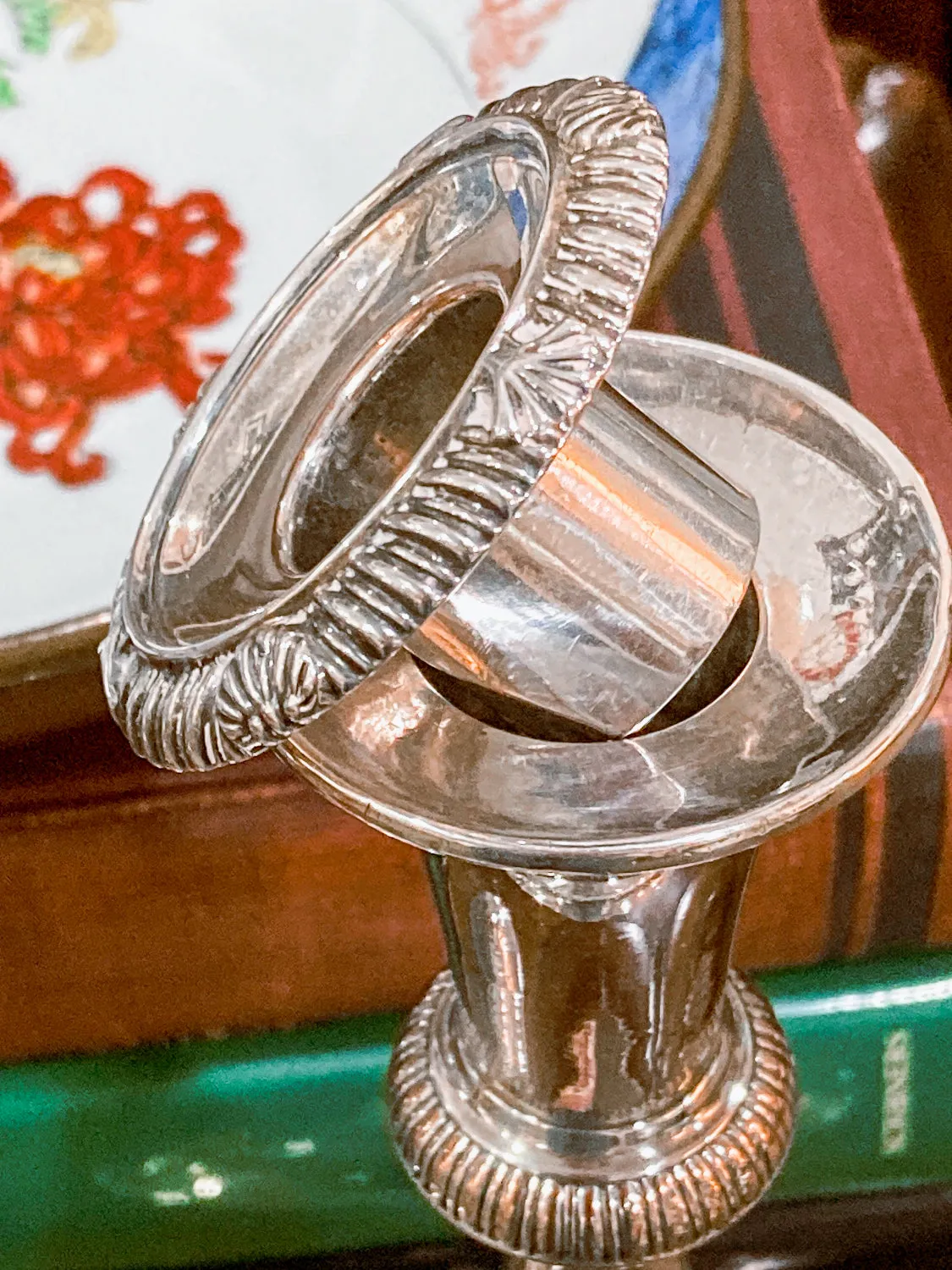 Pair 20th Century Georgian Style Silver-Plated Tall Weighted Candlesticks