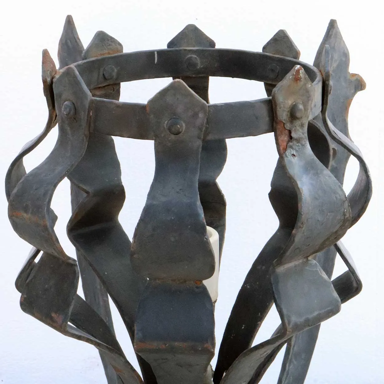 Pair of American Medieval Style Painted Wrought Iron One-Light Corner Wall Sconces