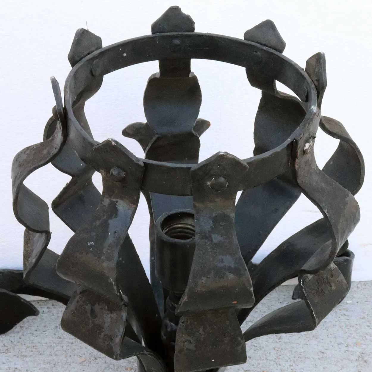 Pair of American Medieval Style Painted Wrought Iron One-Light Wall Sconces