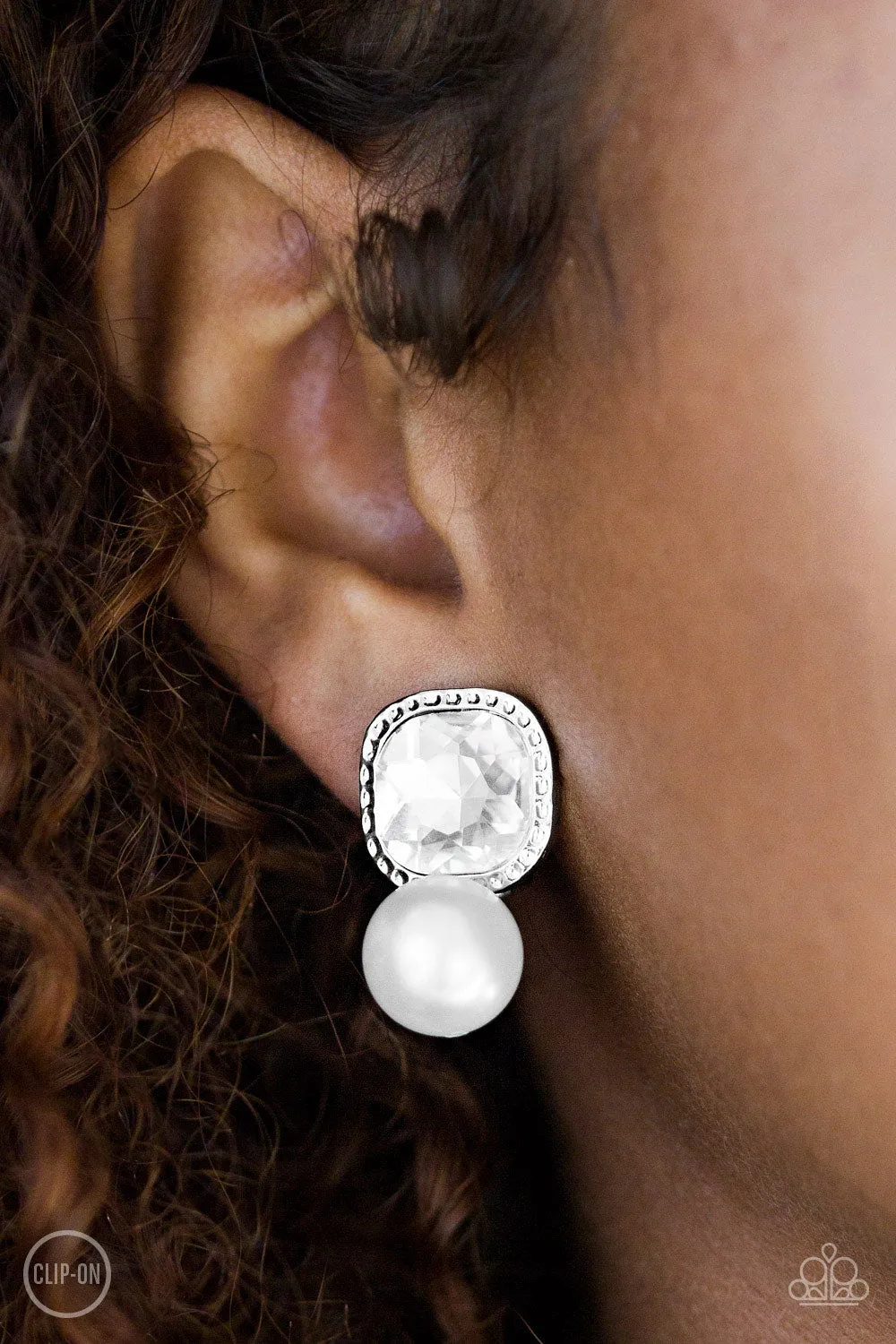 Paparazzi - Gatsby Gleam - White Clip-On Earrings