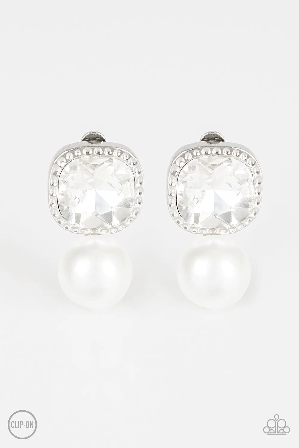 Paparazzi - Gatsby Gleam - White Clip-On Earrings