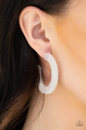 Paparazzi Oceanside Oasis - White Acrylic Hoop Earrings