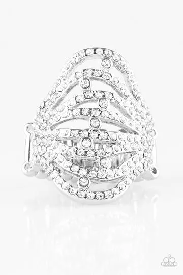 Paparazzi Stratospheric - White Rhinestones - Silver Ring