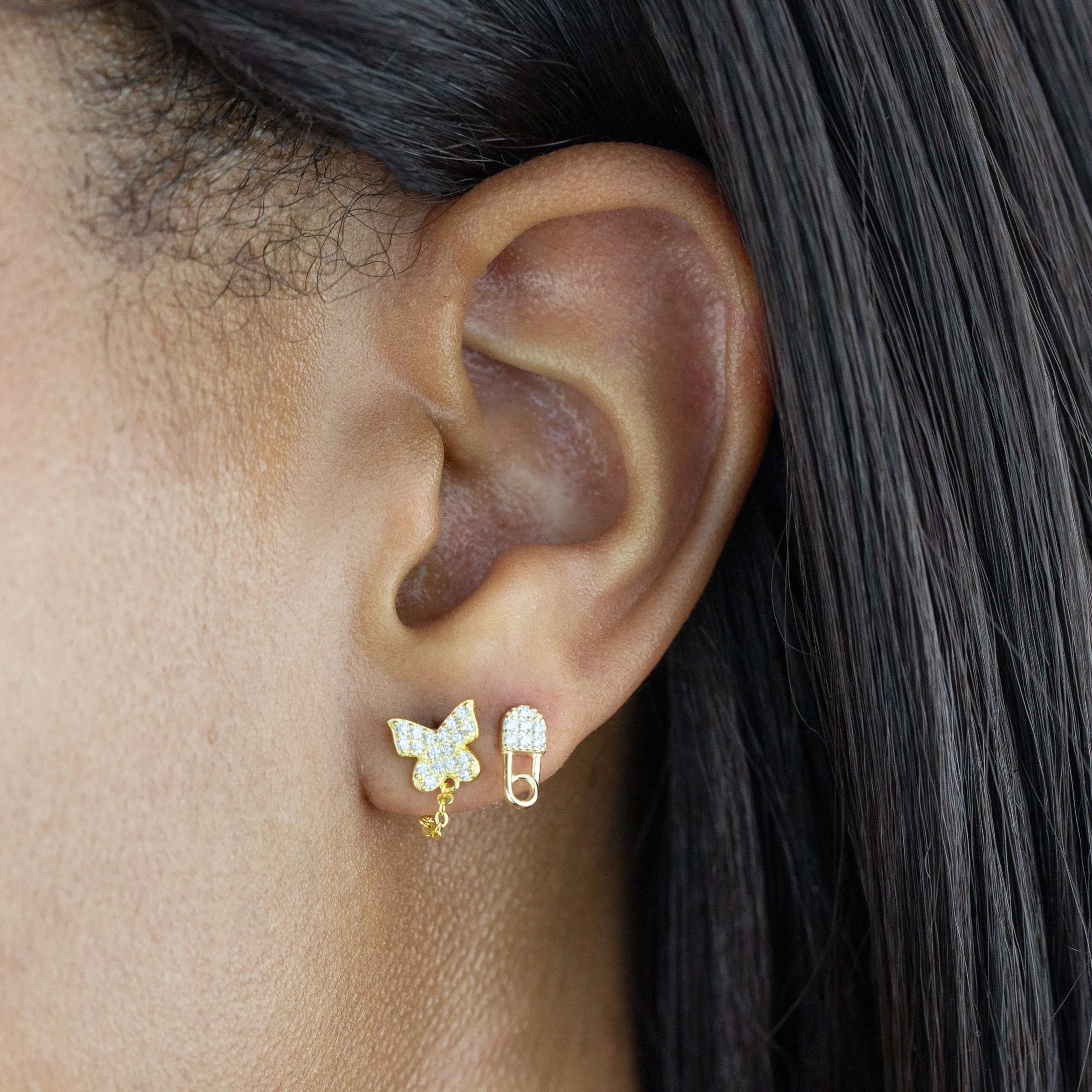 Pavé Butterfly Chain Stud Earring