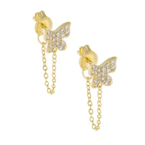 Pavé Butterfly Chain Stud Earring