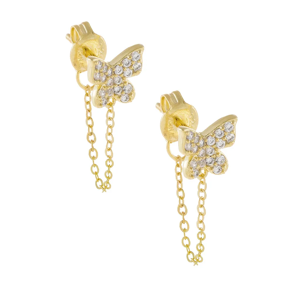 Pavé Butterfly Chain Stud Earring