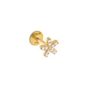 Pavé Flower Threaded Stud Earring 14K