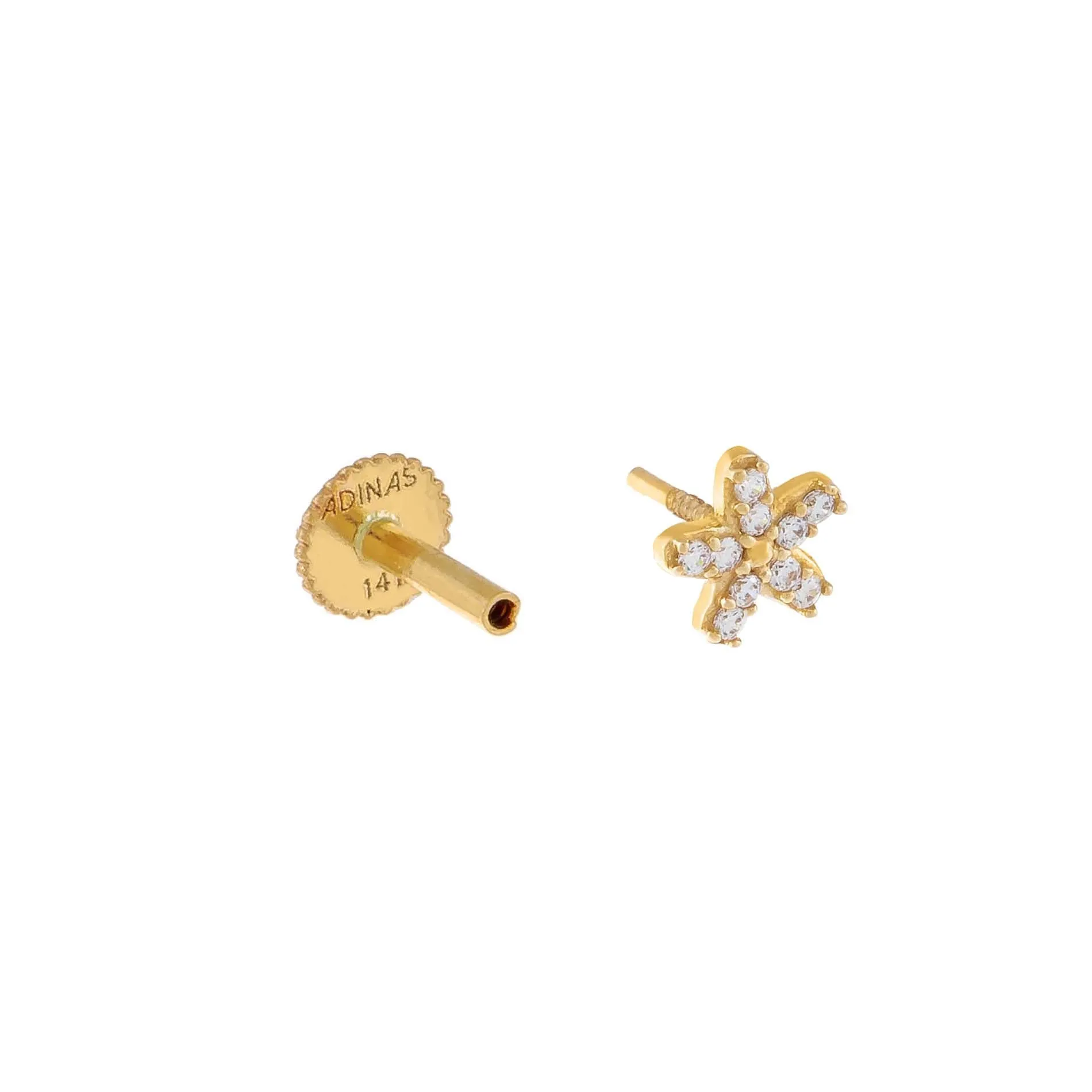 Pavé Flower Threaded Stud Earring 14K