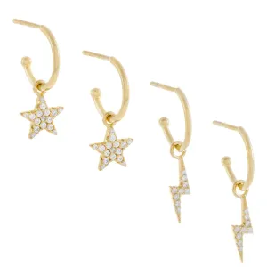 Pavé Star X Lightning Hoop Earring Combo Set