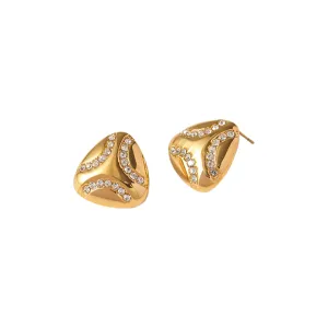 Pave Accented Puffy Triangle Stud Earring