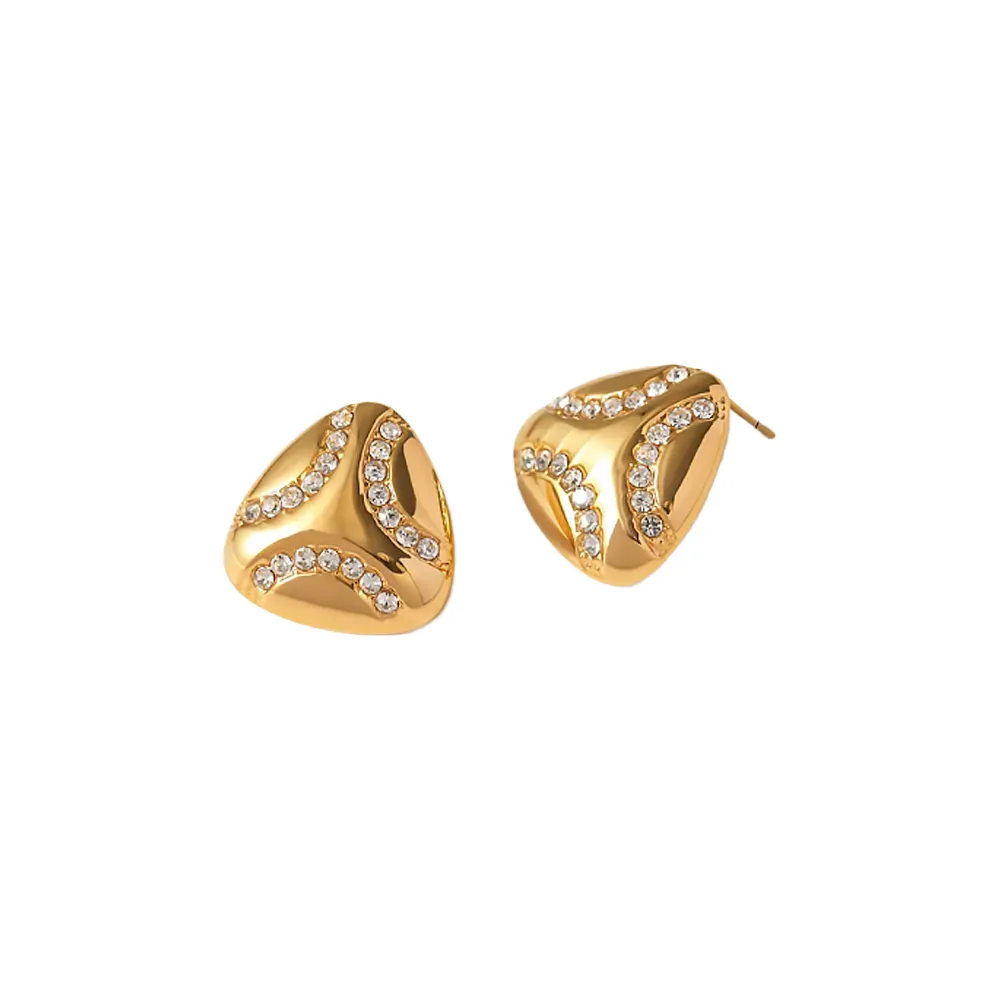 Pave Accented Puffy Triangle Stud Earring