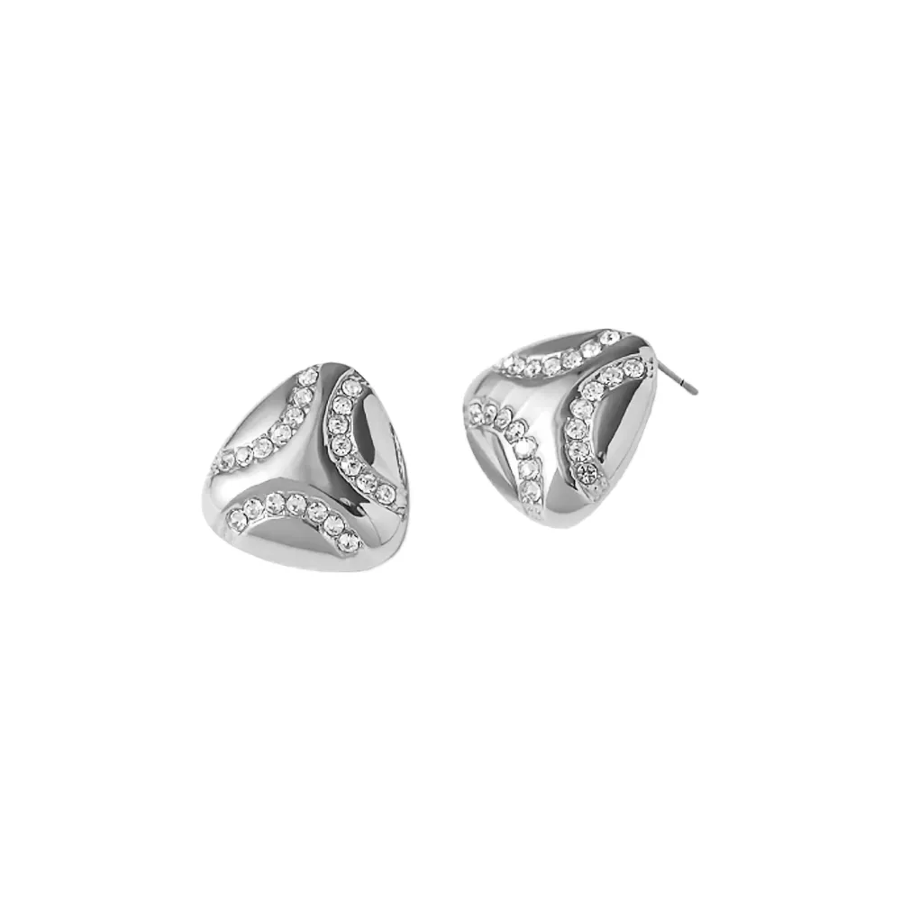 Pave Accented Puffy Triangle Stud Earring