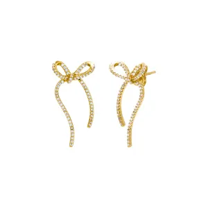 Pave Long Bow Tie Drop Stud Earring