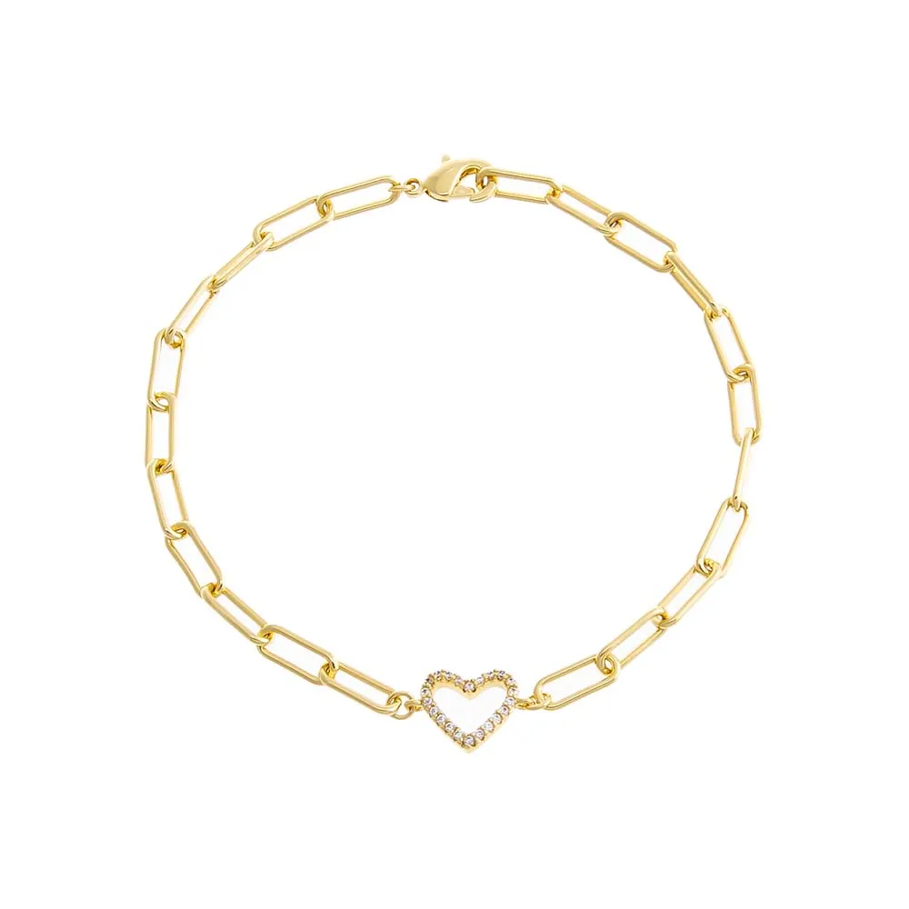 Pave Open Heart Paperclip Bracelet