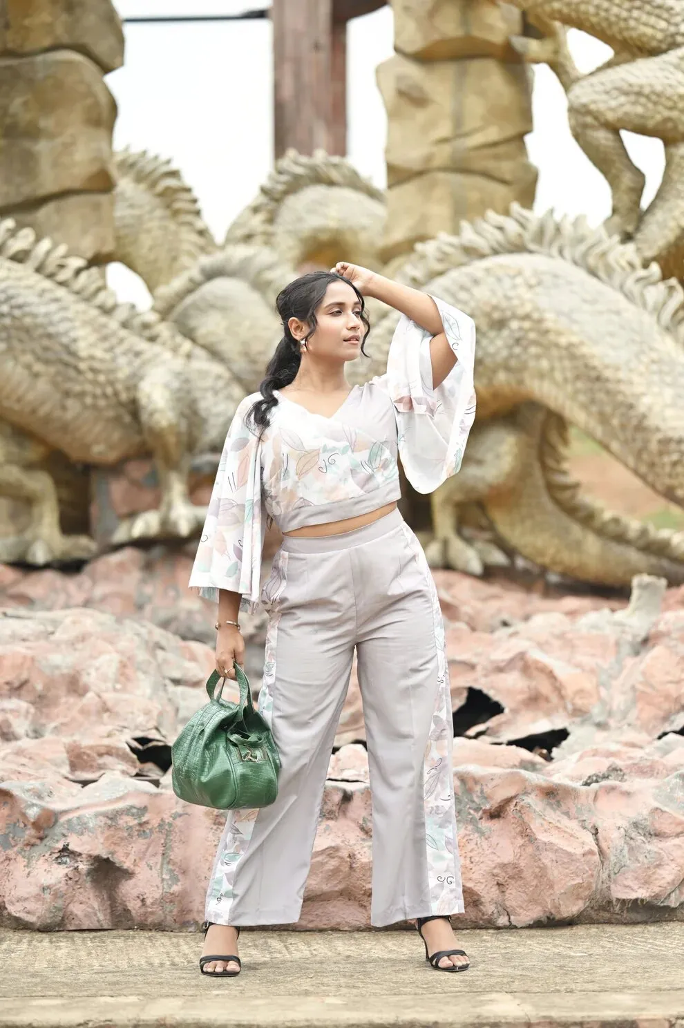 Pawan Cross Neck Top With Kimono Sleeves and Straight Pant Co-Ord Set