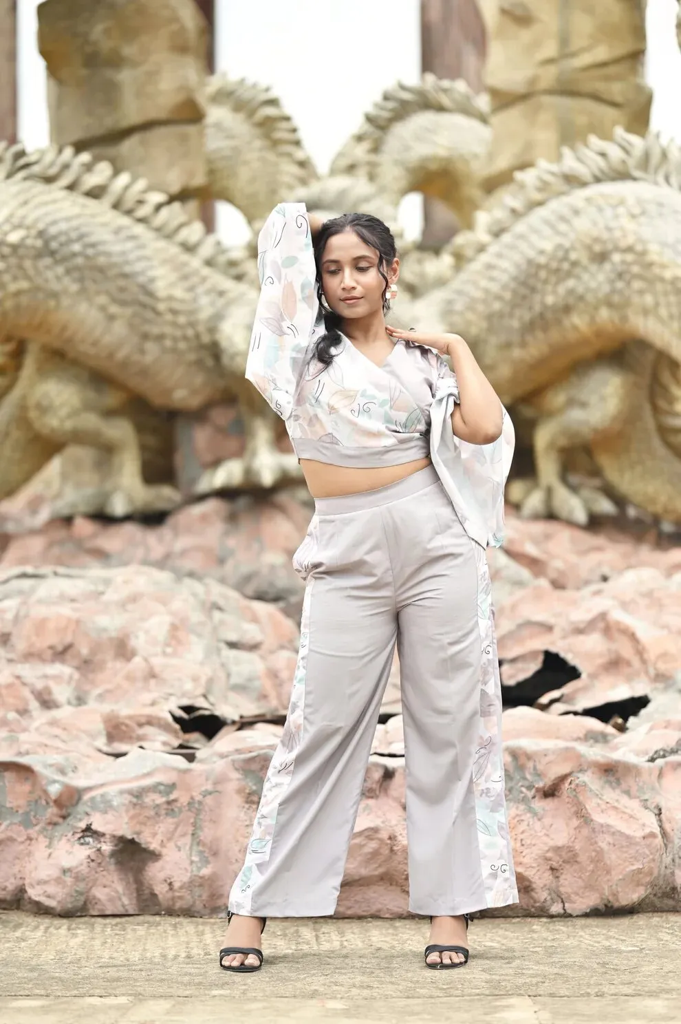 Pawan Cross Neck Top With Kimono Sleeves and Straight Pant Co-Ord Set