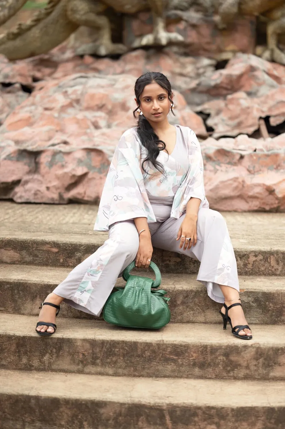 Pawan Cross Neck Top With Kimono Sleeves and Straight Pant Co-Ord Set