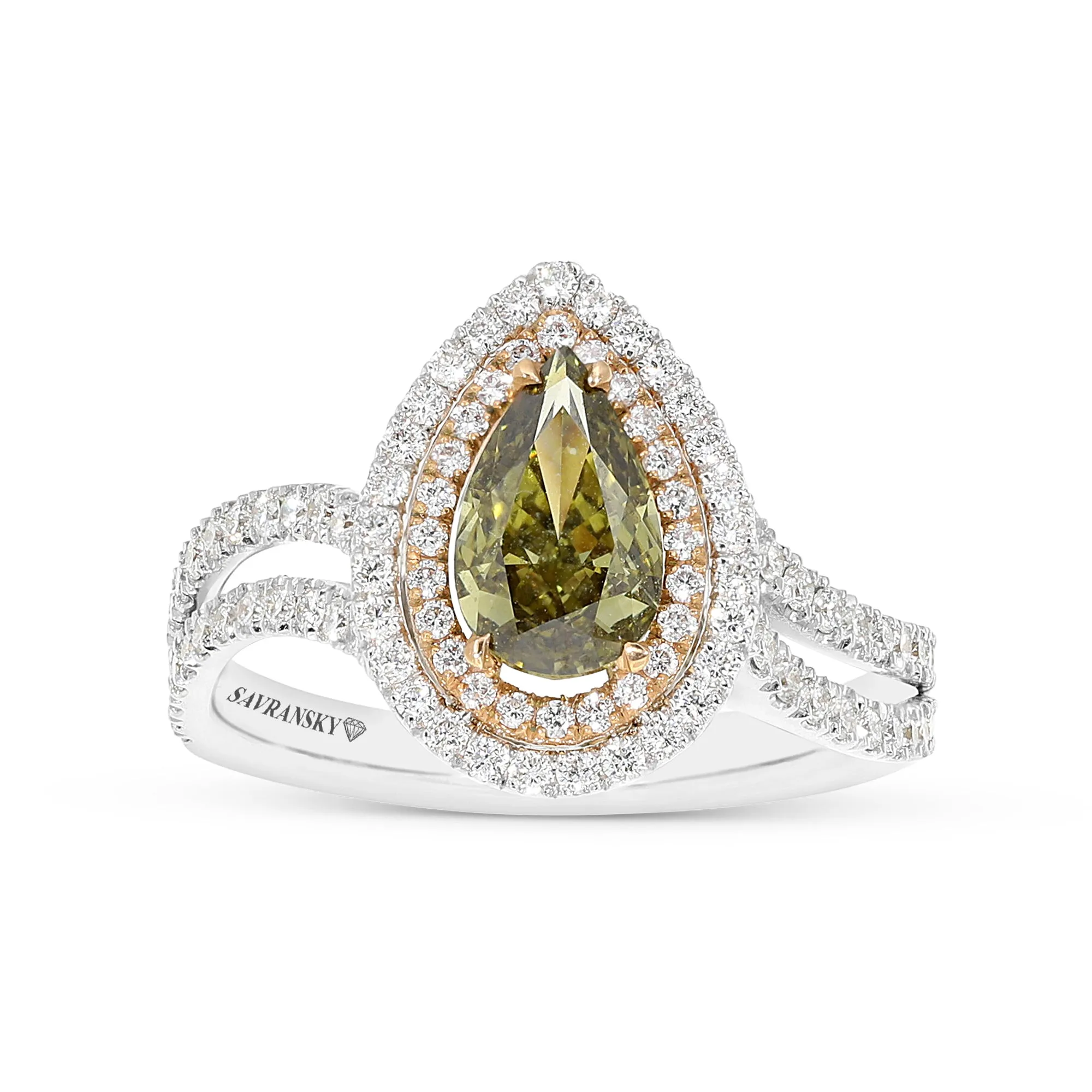 Pear Shape Cut Chameleon and Diamond Ring