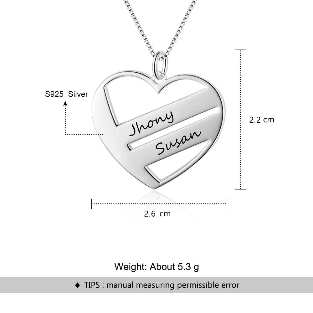 Personalized Women’s 925 Sterling Silver 2 Name Necklace with Heart Shape Pendant, Trendy Fashion Jewelry for Lovers