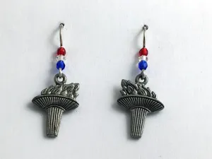 Pewter & Sterling silver Torch dangle earrings-Athlete. games, torches