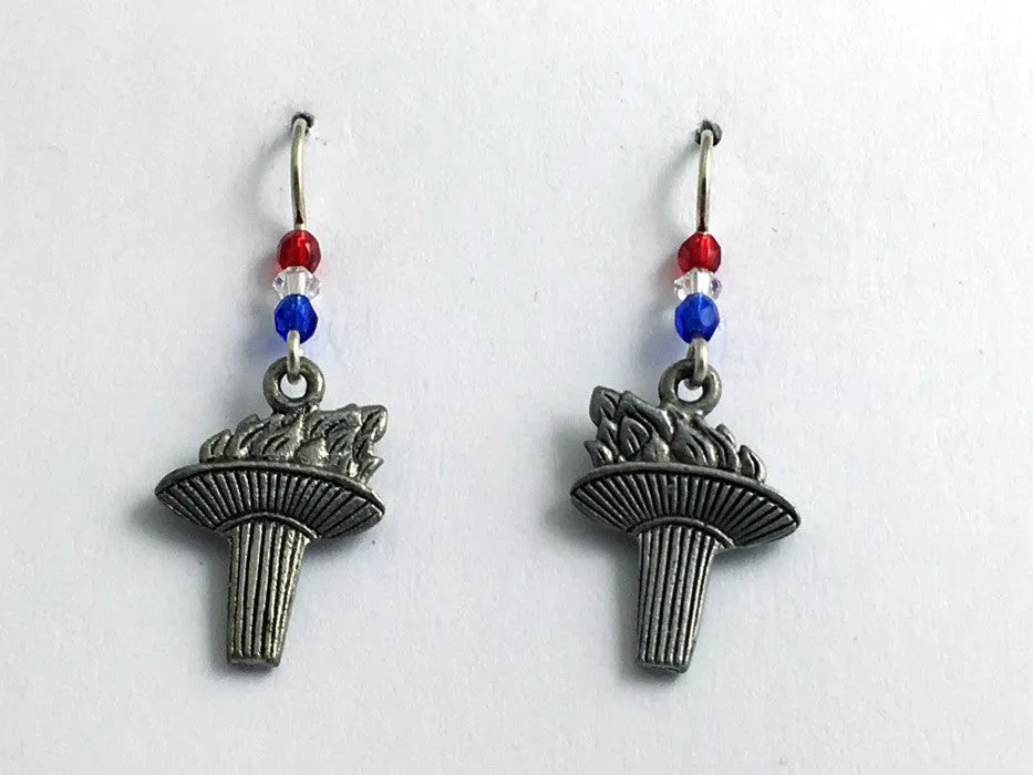 Pewter & Sterling silver Torch dangle earrings-Athlete. games, torches
