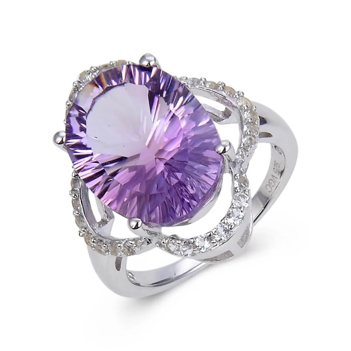 Pink Amethyst Concave Cut Statement Ring