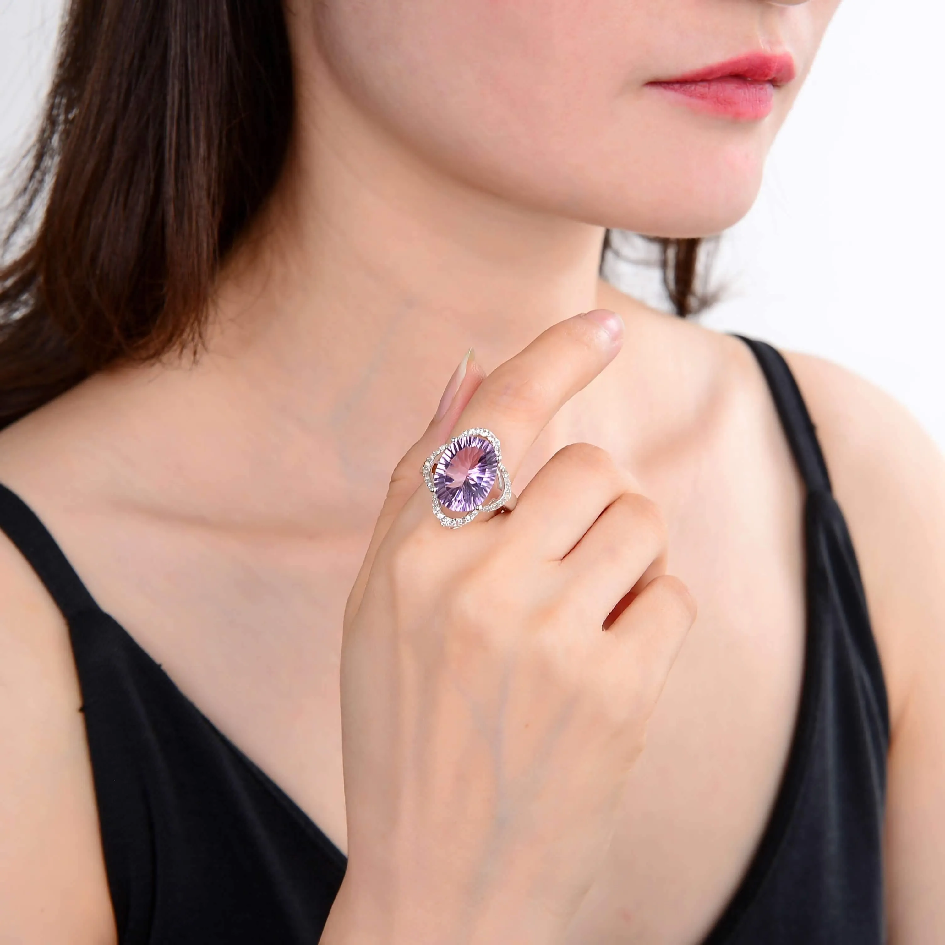 Pink Amethyst Concave Cut Statement Ring