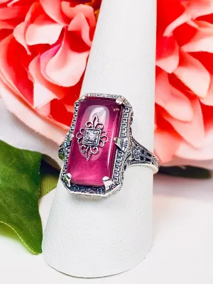 Pink Cabochon Glass Ring, Inset Embellishment, 1915 Vintage style, Edwardian Jewelry #D232e